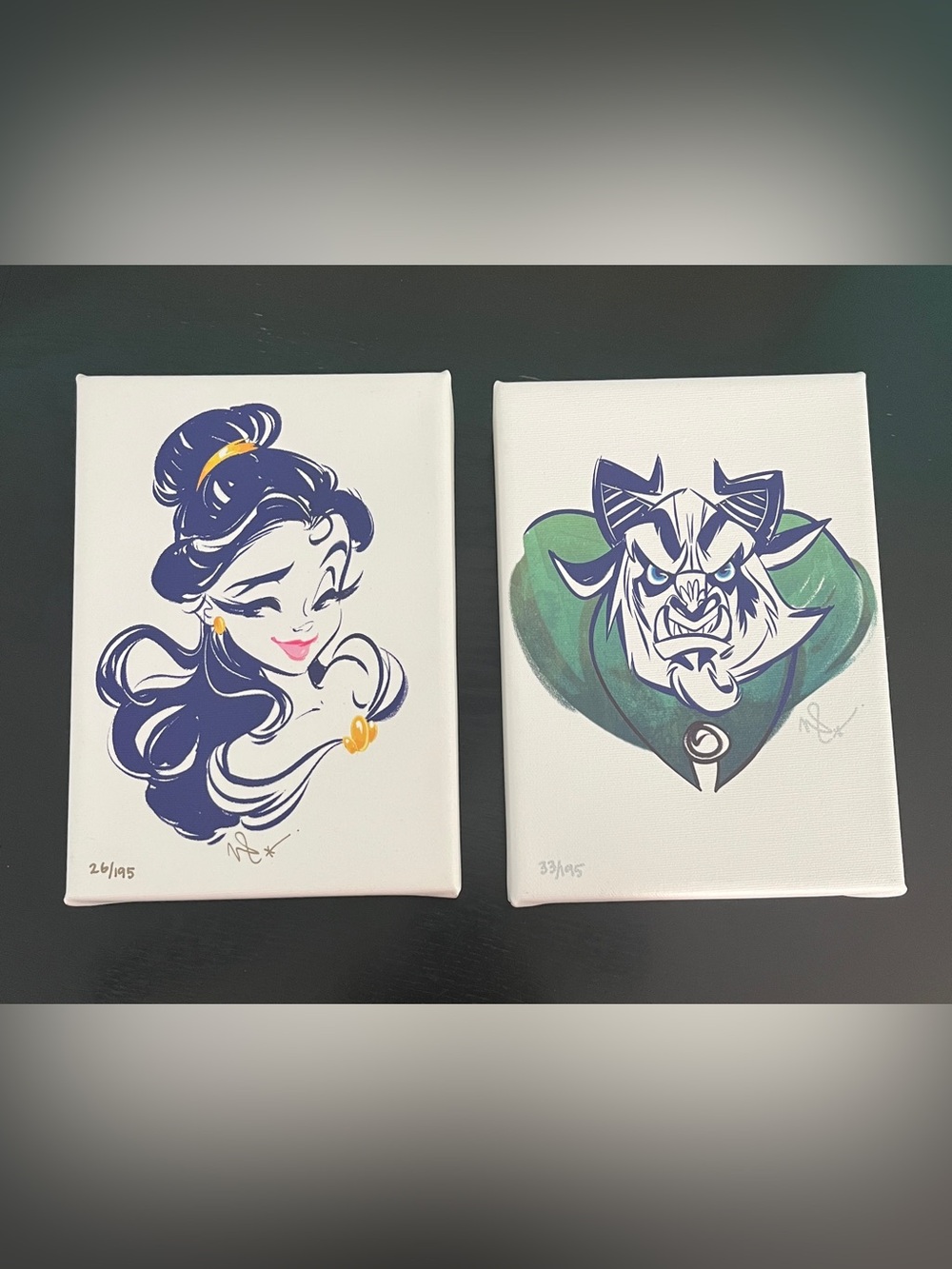 HTF Disney Beauty And The Beast, Belle 26/195, Beast 33 /195, Wrapped Canvas